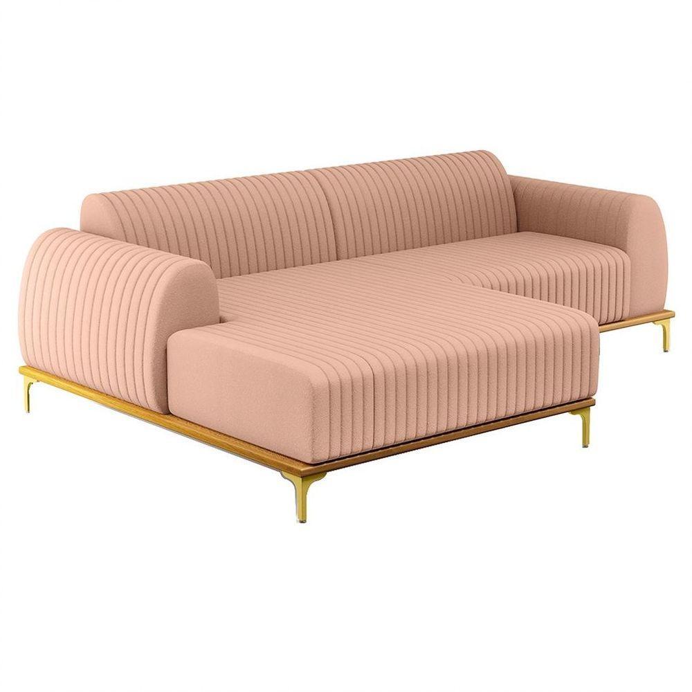 Sofá 265cm 4 Lugares Com Chaise Esquerdo Pés Gold Molino C-105 Linho Rosê - Domi - 1