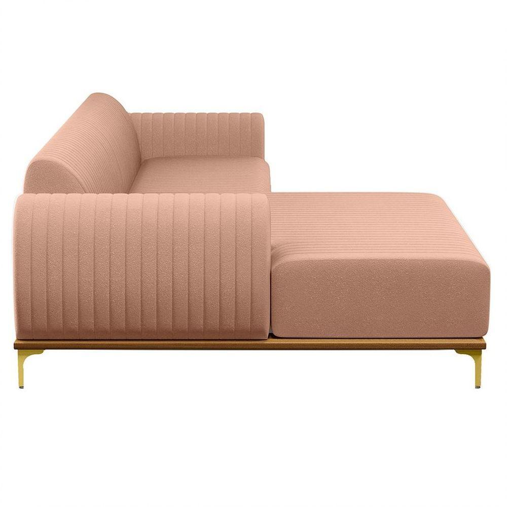 Sofá 265cm 4 Lugares Com Chaise Esquerdo Pés Gold Molino C-105 Linho Rosê - Domi - 2