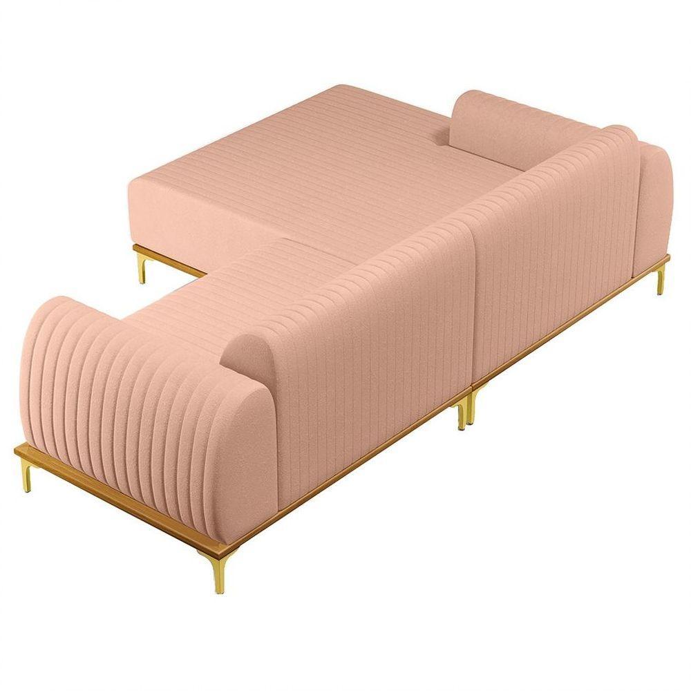 Sofá 265cm 4 Lugares Com Chaise Esquerdo Pés Gold Molino C-105 Linho Rosê - Domi - 6