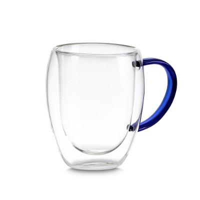 Xícara em Vidro Borossilicato Parede Dupla 350ml Azul para Bebidas