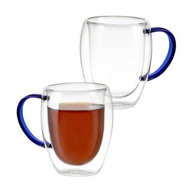 Kit 2 Xícaras em Vidro Borossilicato Parede Dupla 350ml Isolamento Térmico Azul