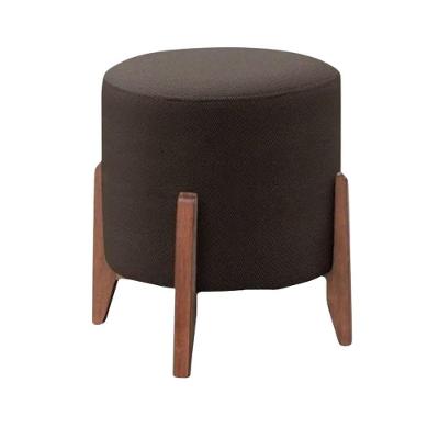 Puff Estofado Decorativo Para Sala Redondo Paris Corino Cor:marrom