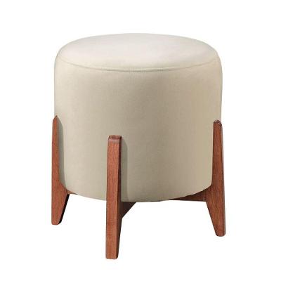 Puff Estofado Decorativo Para Sala Redondo Paris Linho Cor:marfim