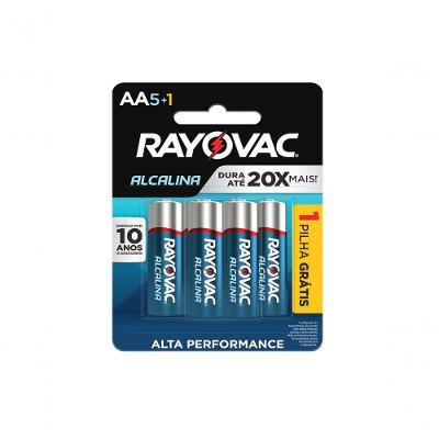 Pilha Alcalina AA SM-144 com Longa Vida Útil Rayovac Pack com 6 5+1