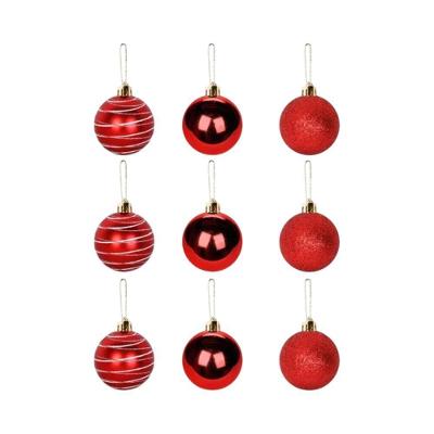 Kit Bolinhas para Árvore de Natal Texturizadas com Brilho Sutil Vermelhas com Ganchos Integrados 9