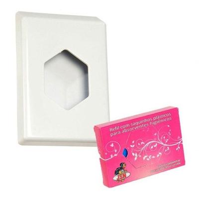 Suporte com 100 Saquinhos para Descarte de Absorvente com Refil Rosa e Fixação Versátil Branco