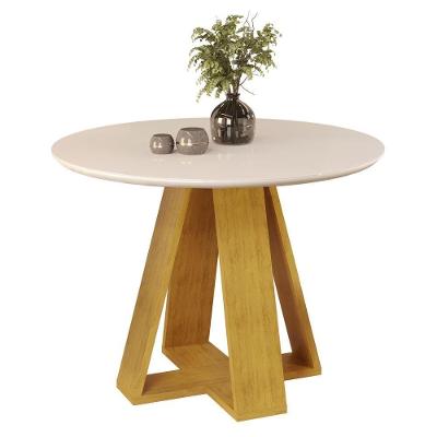 Mesa de Jantar Kiara 4 Lugares Redonda com Vidro MDF Off White DJ Móveis
