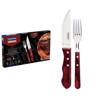 Jogo de Talheres para Churrasco Jumbo 12 Peças em Aço Inox com Cabo Polywood Vermelho Tramontina