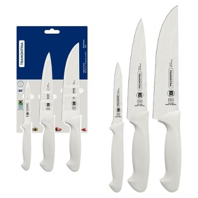 Jogo de Facas Tramontina Premium Aço Inox e Polipropileno Branco para Cozinha 3 Peças