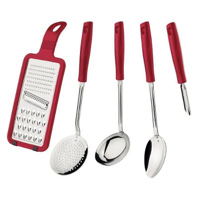 Jogo de Utensílios Easy em Aço Inox com Cabo Polipropileno 5 Peças Vermelho Tramontina