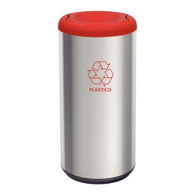 Lixeira Inox Piemonte 40L Aço Inox Basculante com Tampa Vermelha Tramontina