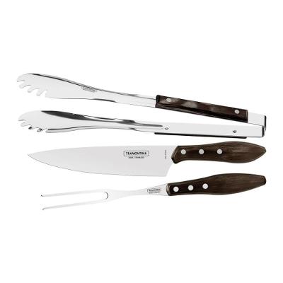 Jogo para Churrasco Corte Aço Inox Polywood Café Cozinhas Tramontina 3 Peças