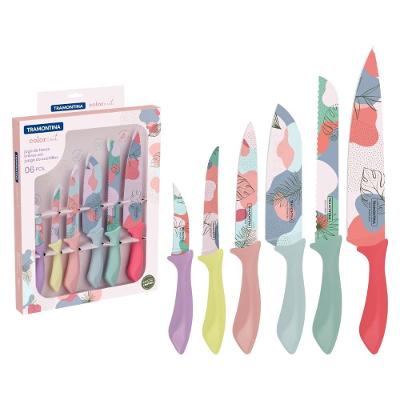 Jogo de Facas Colorcut com Lâminas em Aço Inox e Cabos Coloridos Antimicrobianos Cozinha Tramontina