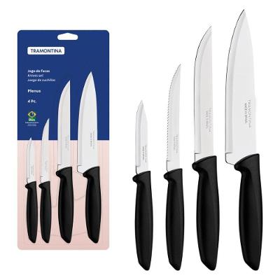 Jogo de Facas Plenus Aço Inox Cabos de Polipropileno Preto para Cozinha 04 Peças Tramontina
