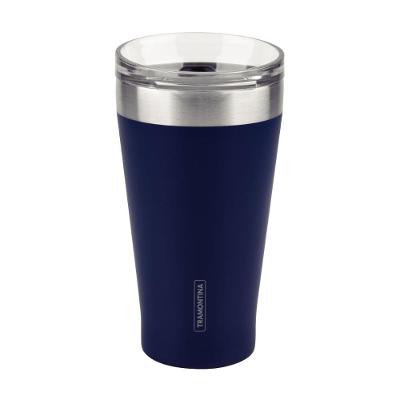 Copo Térmico Exata Mantém Temperatura Aço Inox Parede Dupla Isolamento a Vácuo Azul Tramontina 550ML