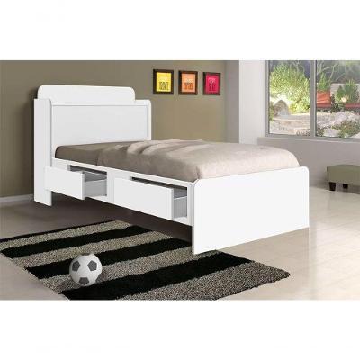 Cama Solteiro Tamires com Capitonê Madeira Branco e Bege Cambel 98CM