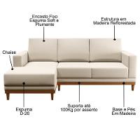 Sofá Kayrós 200cm 3 Lugares Com Chaise Direito D05 Linho Bege - Mpozenato