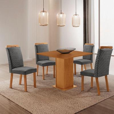 Conjunto de Jantar Loren 4 Lugares Tampo MDF Cadeiras Aline Linho Grafite 90CM Moderna