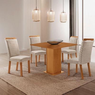 Conjunto de Jantar Loren 4 Lugares Tampo MDF com Cadeiras Aline Veludo Creme 90CM Moderna