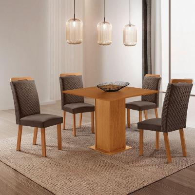 Conjunto de Jantar Loren 4 Lugares Tampo MDF Cadeiras Aline Veludo Marrom 90CM Moderna