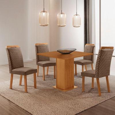 Conjunto de Jantar Loren 4 Lugares Tampo MDF Cadeiras Aline Veludo Creme 90CM Moderna