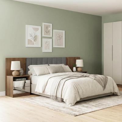Cabeceira Extensível Estofada com 2 Mesas Espelhadas MDDR020061F9 Casal no Estrado MDP Suede Madesa