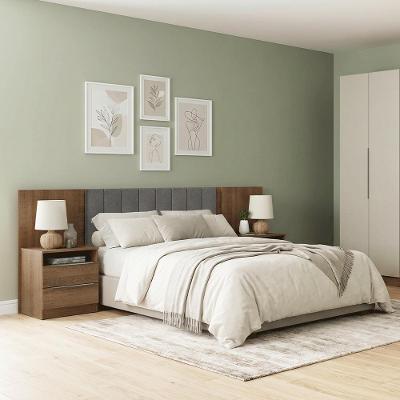 Cabeceira Extensível Estofada com 2 Mesas de Cabeceira Casal MDP Suede Marrom Madesa