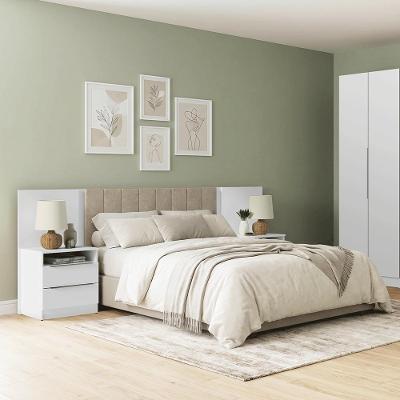 Cabeceira Extensível Estofada com 2 Mesas Casal MDP Suede Branco Madesa