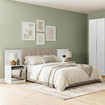 Cabeceira Estofada MDDR0200615L Casal no Estrado MDP Suede Branco e Imperial Madesa