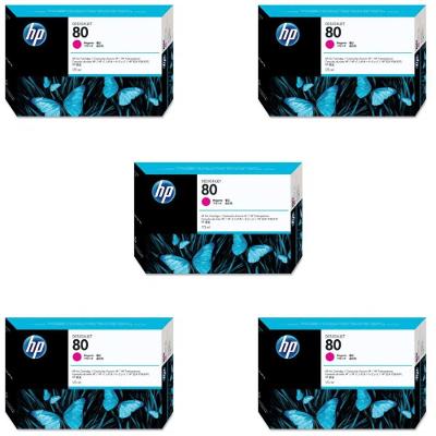 Cartucho de Tinta HP 80 C4874A Magenta Kit 5 Unidades para Designjet 1050C 1055CM HP 175ML