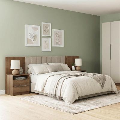 Cabeceira Estofada Extensível com 2 Mesas de Cabeceira MDDR0200627G Casal MDP Suede Marrom Madesa