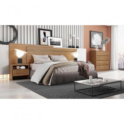 Cabeceira Cama Box Casal Royal com 2 Mesas de Cabeceira Fixação no Box MDF-MDP Cumaru Cor Café