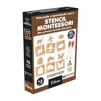 Brinquedo Educativo Stencil Montessori com Estimulação da Criatividade e Motricidade Fina Amadeirado