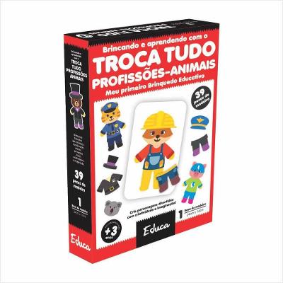 Brinquedo Educativo Troca Tudo Animais Profissões Desenvolve Criatividade com 39 Peças em MDF