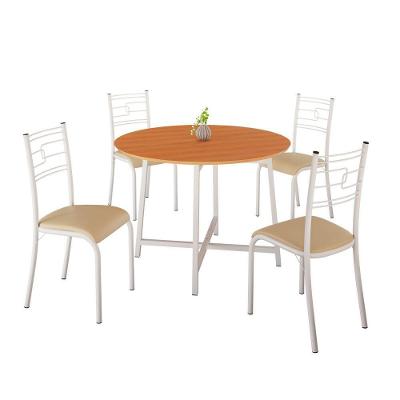Conjunto de Sala de Jantar Ella 4 Lugares Tampo MDF Base Aço Branca e Creme 90CM