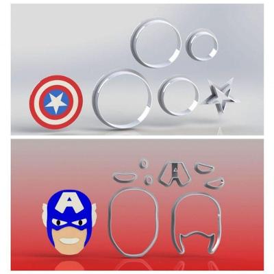Cortador Kit Capitão América Rosto + Escudo Modulares Plástico PLA 6CM Inox HB Formas e Cortadores