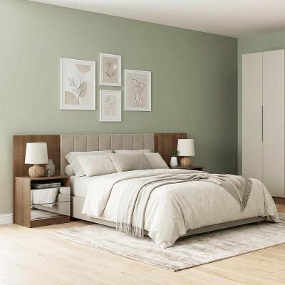 Cabeceira Extensível com 2 Mesas Espelhadas MDDR0200617G Casal MDP Suede Marrom Madesa