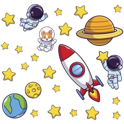 Adesivo de Parede Infantil Astronauta Foguete Nave Estrela Branco