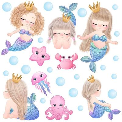 Adesivo de Parede Box Banheiro Infantil Sereias Aurora Mar Azul