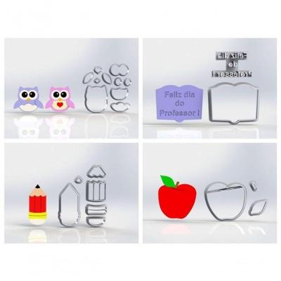 Cortador Kit Dia dos Professores Mod 02 Plástico PLA 8CM 4 Modelos HB Formas e Cortadores