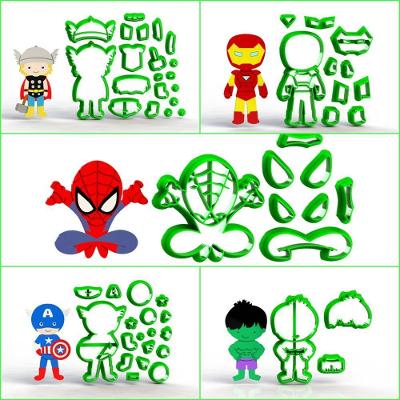 Cortador Kit 5 Heróis Mod1 Plástico PLA 6CM Kit com 5 Unidades HB Formas e Cortadores
