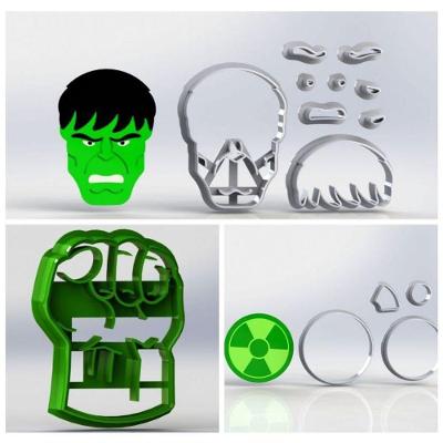 Cortador Heróis Kit Hulk em Plástico PLA Verde com 3 Modelos HB Formas e Cortadores