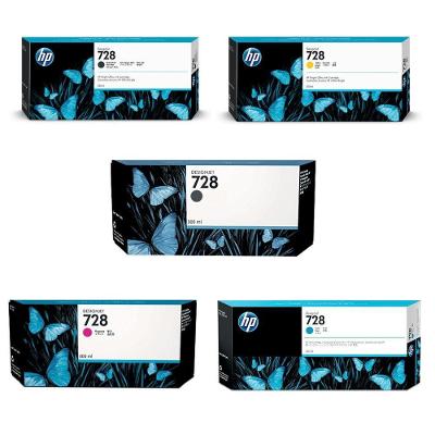 Cartucho de Tinta HP 728 Kit 5 Cores Preto Fosco Cinza Magenta Ciano Amarelo 300ML HP