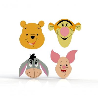 Cortador Kit Ursinho Pooh Plástico PLA 4,5CM Transparente com 4 Modelos Modulares HB Formas