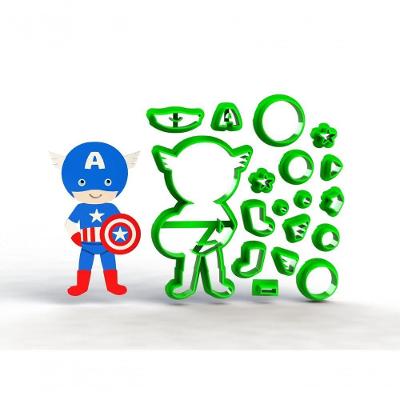 Cortador Capitão América Corpo Cute Modular Plástico PLA Branco 7CM HB Formas e Cortadores