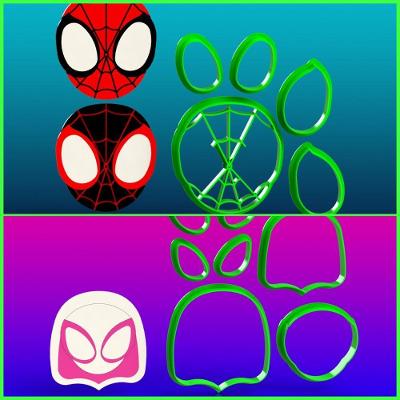 Cortador Kit Spider Cute - Miles e Peter e Gwen Aranha Verso Plástico PLA 6CM HB Formas e Cortadores