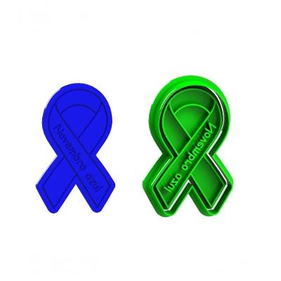 Cortador para Biscoito Laço Campanha Novembro Azul Plástico PLA 6CM Azul HB Formas e Cortadores