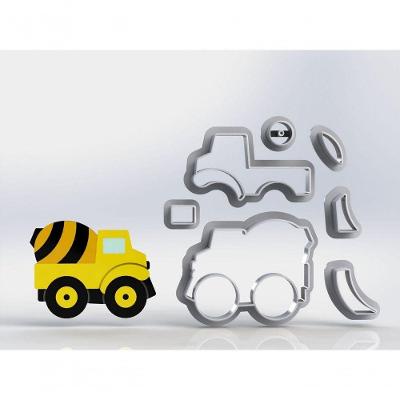 Cortador Obra Construção Caminhão Betoneira Modular Plástico PLA 6CM Branco HB Formas e Cortadores