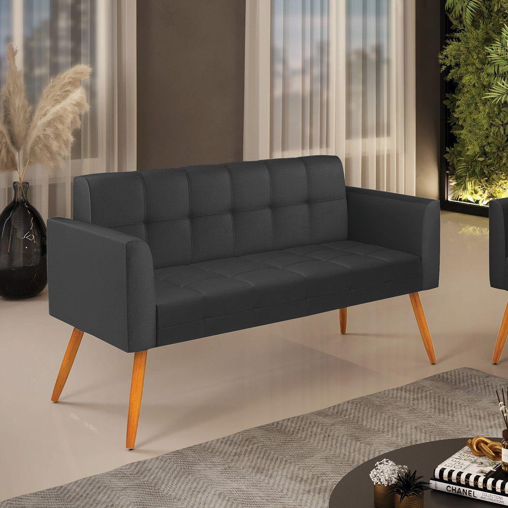 Sofá Namoradeira Elisa Corino Preto Pés Palito Castanho - D'rossi - 5