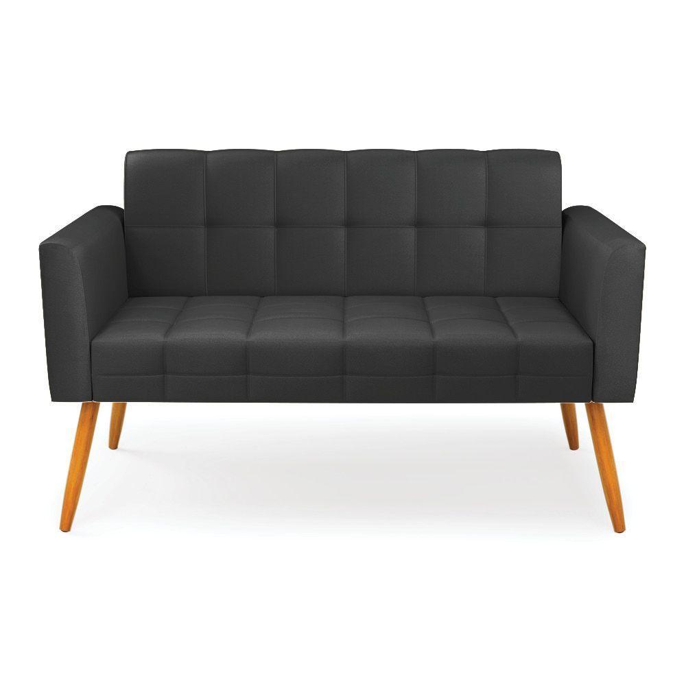 Sofá Namoradeira Elisa Corino Preto Pés Palito Castanho - D'rossi - 7